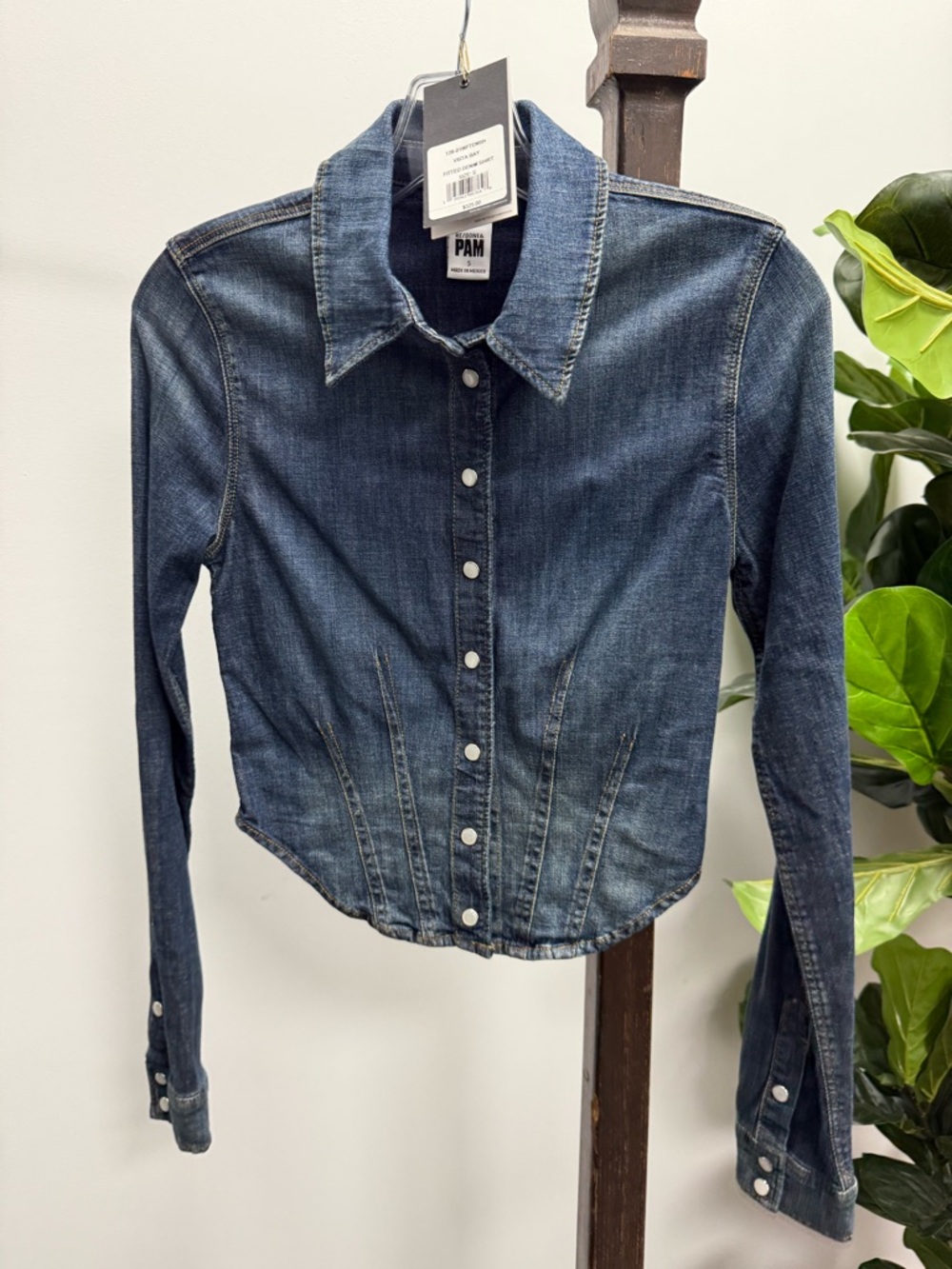Re/Done and Pam Women's Dark Blue Denim Button-Down Shirt